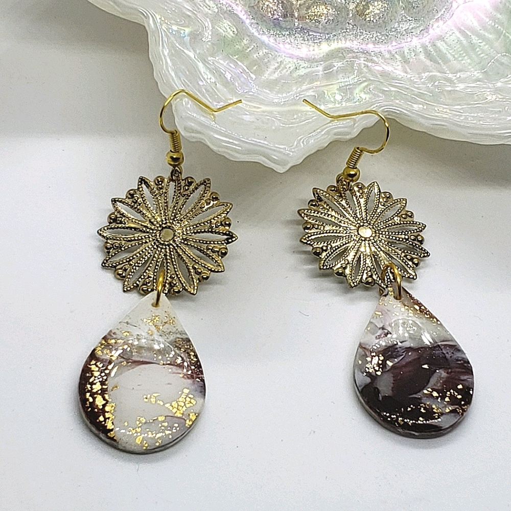Burgundy flower teardrop earrings
